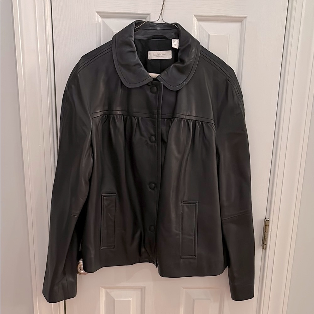 Liz Claiborne Black Leather Swing Jacket, XL